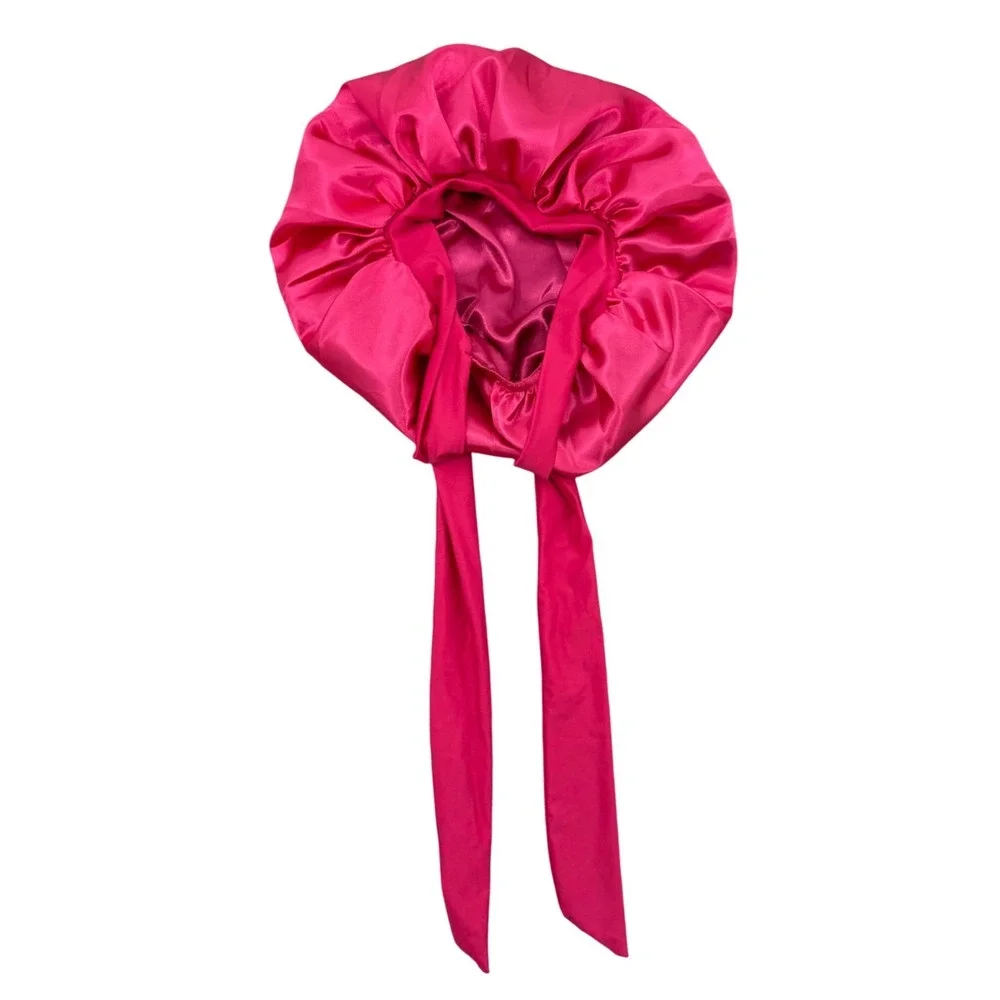 Unbranded Satin Hair Bonnet Women One Size Hot Pink Adjustable Tie Sleep Cap